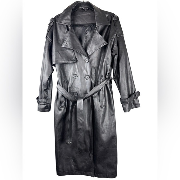 Beulah Jackets & Blazers - Beulah Style Jacket Womens Small Black Faux Leather Long Trench Coat
